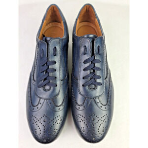 Paul Fredrick Blue Leather Brogue Derby Mens Dress Lace Up Wingtip Shoes Size 9